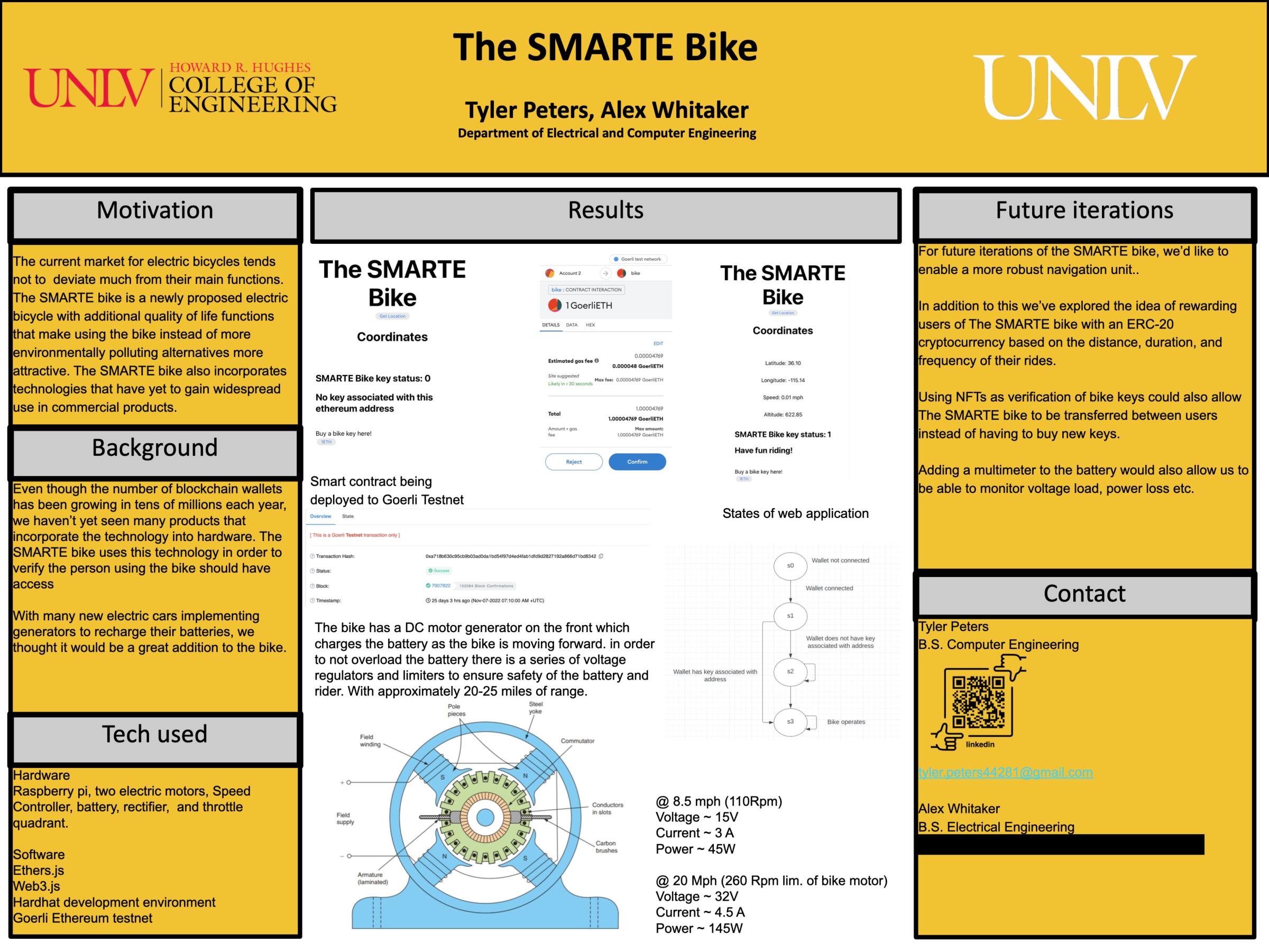 SMARTE Bike project poster with the web app, access system, and bicycle design